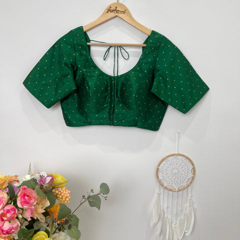 Bottle Green Blouse with Gold Butis
