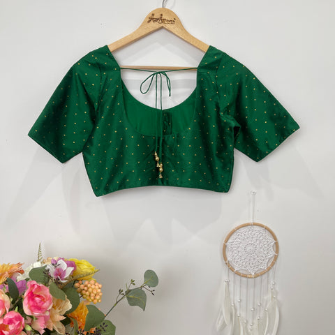 Bottle Green Blouse with Gold Butis