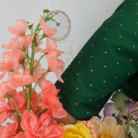 Bottle Green Blouse with Gold Butis