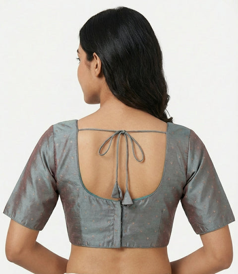 Grey Readymade Blouse with Gold Butis