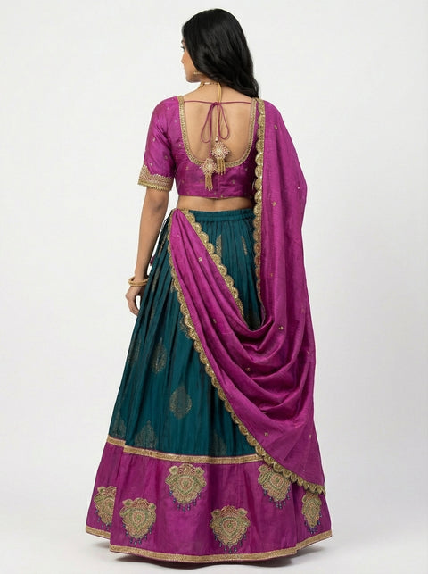 Blue and Purple Kanjivaram Half Saree
