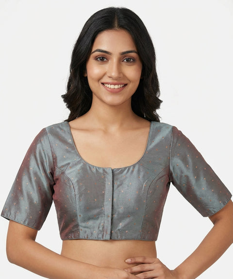Grey Readymade Blouse with Gold Butis