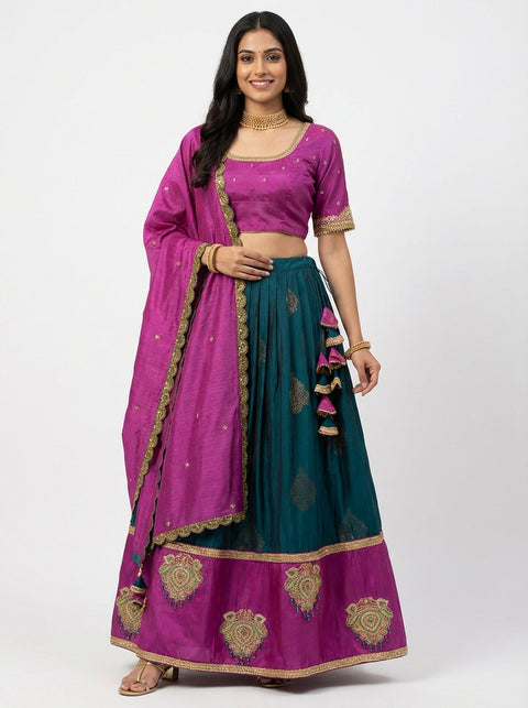Blue and Purple Kanjivaram Half Saree