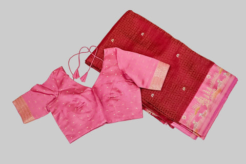 Maroon Mashru Saree With blouse