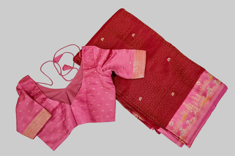 Maroon Mashru Saree With blouse