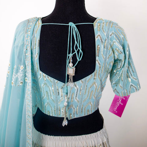Light Blue and Cream embroidered Lehenga
