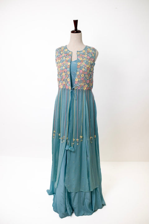 Blue Indo Western with floral top