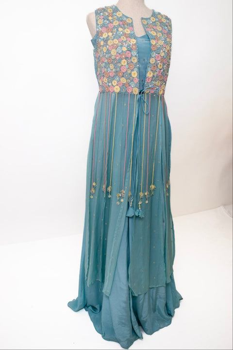 Blue Indo Western with floral top
