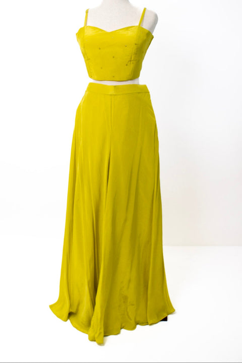 Yellow Indo Western with floral top