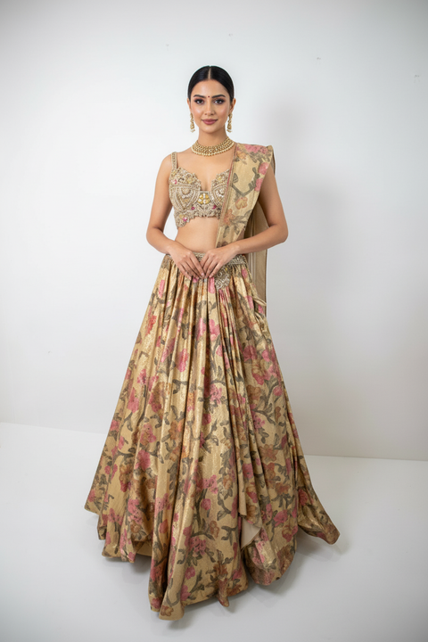 Gold Floral Lehenga