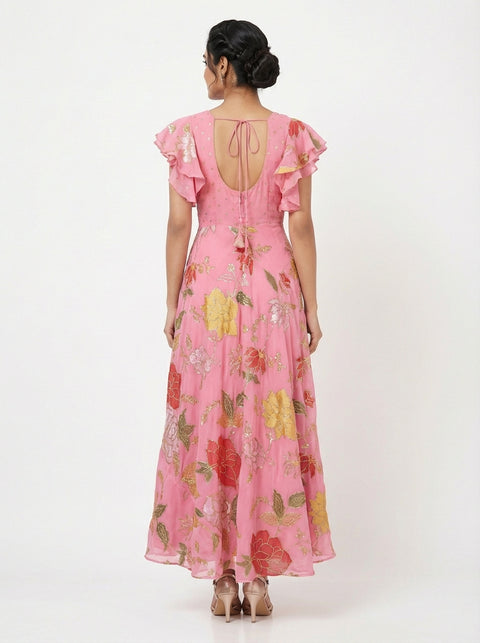 Pink Georgette Gown with all over Sequence