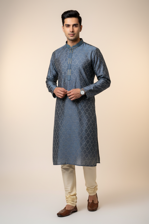 Greyish Blue Kurta set