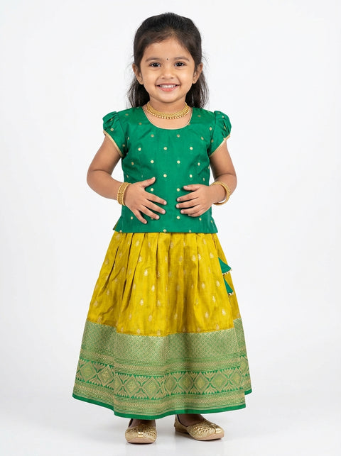 Green Tissue Kids Lehengas