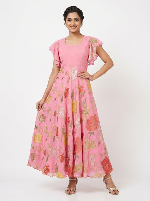 Pink Georgette Gown with all over Sequence