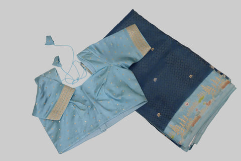 Blue Mashru Saree With blouse
