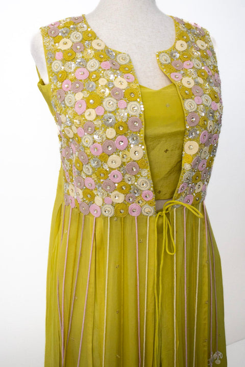 Yellow Indo Western with floral top