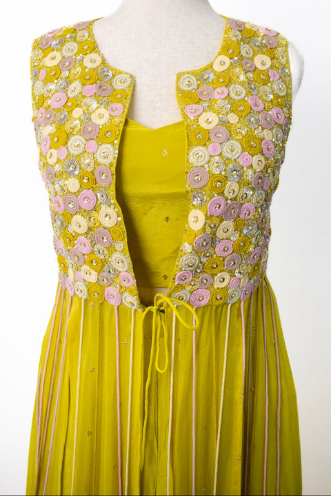 Yellow Indo Western with floral top