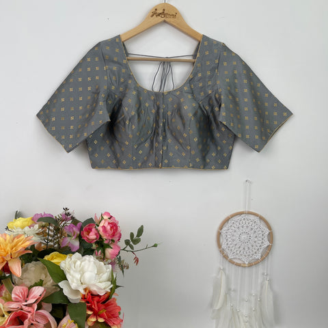 Grey Readymade Blouse with Gold Butis