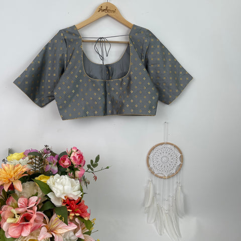 Grey Readymade Blouse with Gold Butis