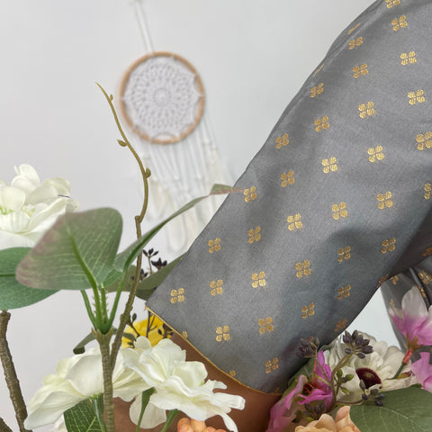 Grey Readymade Blouse with Gold Butis