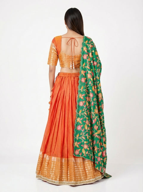 Orange Mangalagiri Half Saree