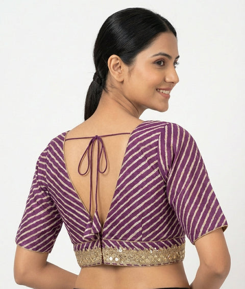 Purple and Cream Readymade Blouse