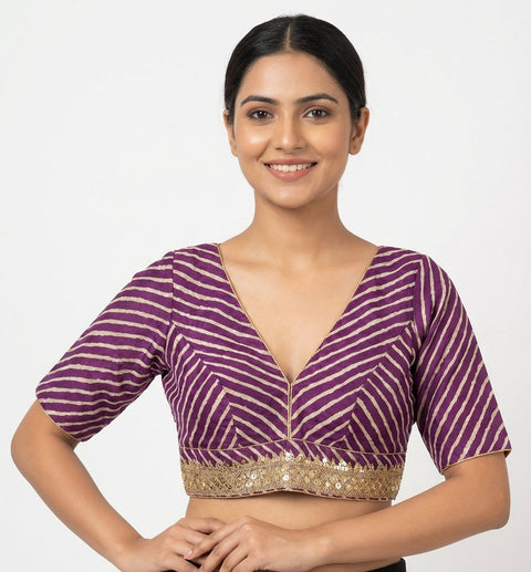 Purple and Cream Readymade Blouse