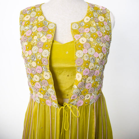 Yellow Indo Western with floral top