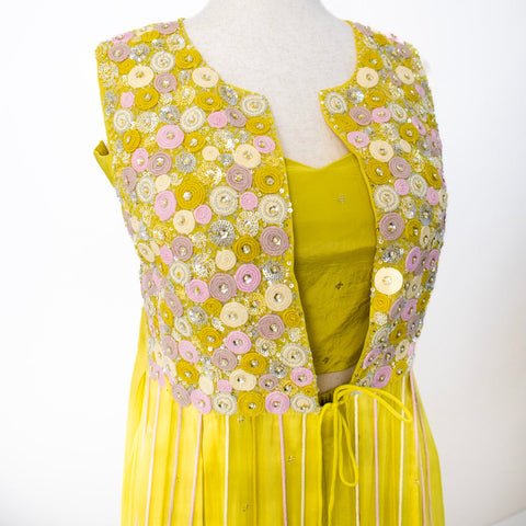 Yellow Indo Western with floral top