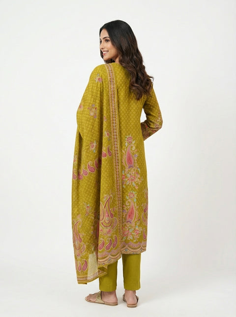 Mehandi Green Kurta, Pants and Dupatta Set