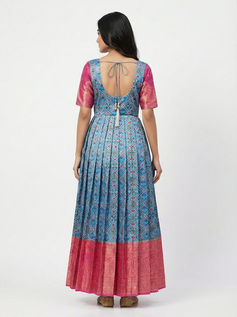 Blue and Pink Patola print Pure Silk Traditional Gown