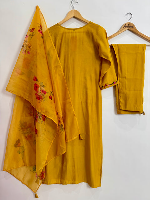 Mustard Kurta, Pants and Dupatta Set