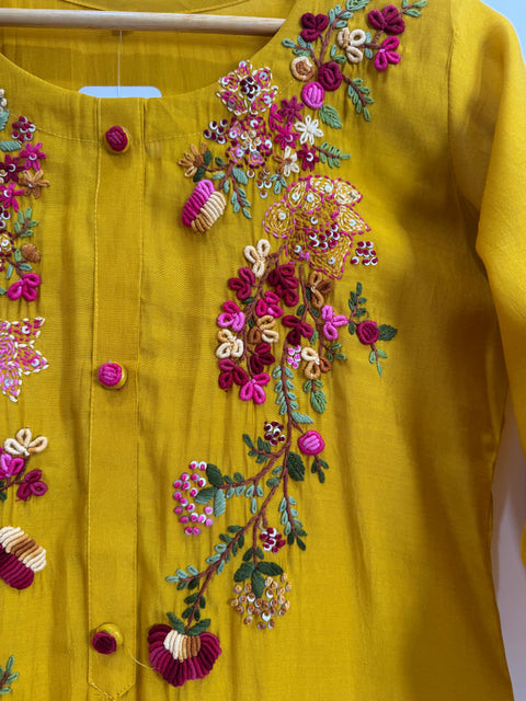 Mustard Kurta, Pants and Dupatta Set
