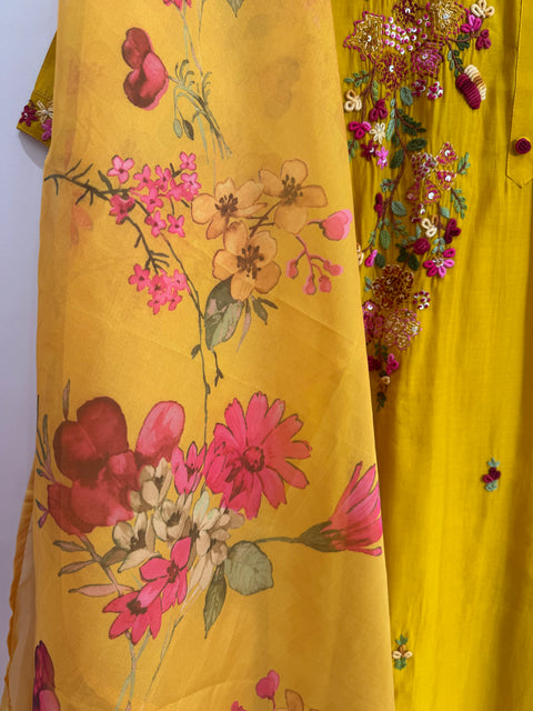 Mustard Kurta, Pants and Dupatta Set