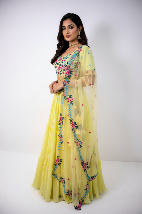 Yellow floral embroidered Lehenga