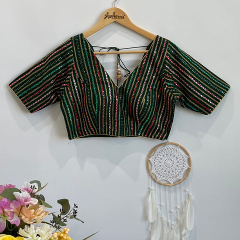 Navy Blue Readymade Blouse with Embroidery