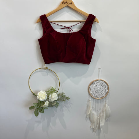 Maroon Velvet Sleeveless Readymade Blouse