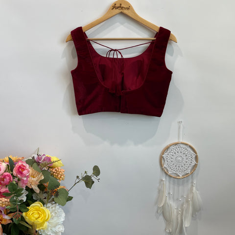 Maroon Velvet Sleeveless Readymade Blouse