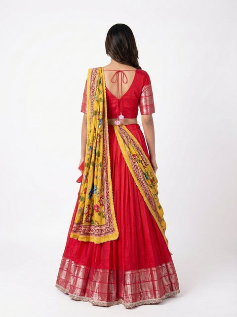Red Mangalagiri Half Saree