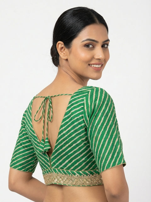 Green and Cream Readymade Blouse