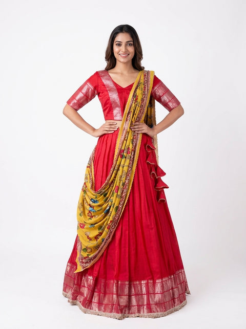Red Mangalagiri Half Saree