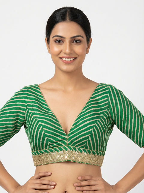 Green and Cream Readymade Blouse