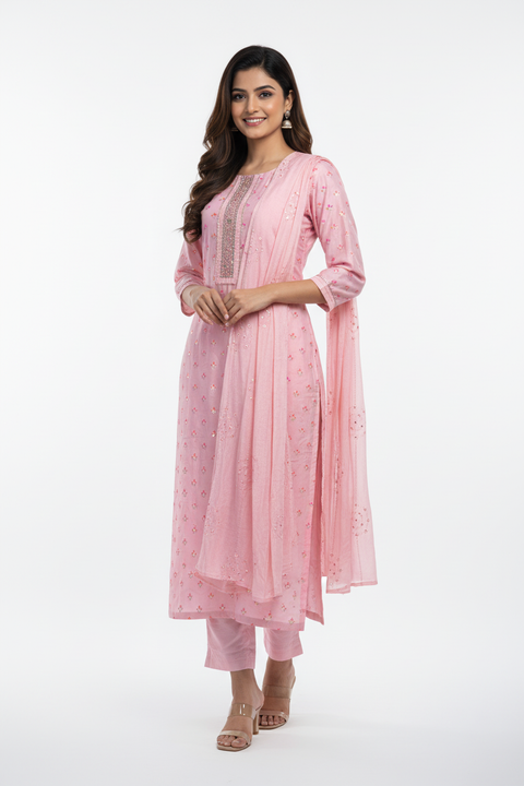 Peach Kurta, Pants and Dupatta set
