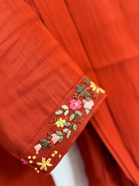 Rust Orange Kurta, Pants and Dupatta Set