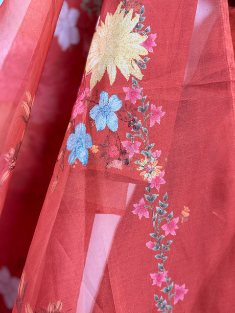 Rust Orange Kurta, Pants and Dupatta Set