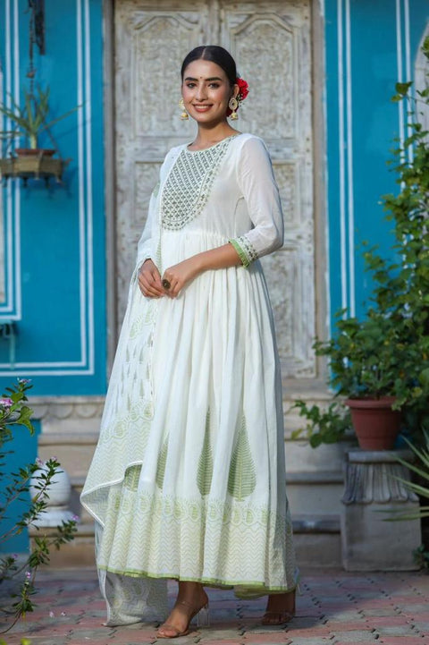 White and Green Long Kurti