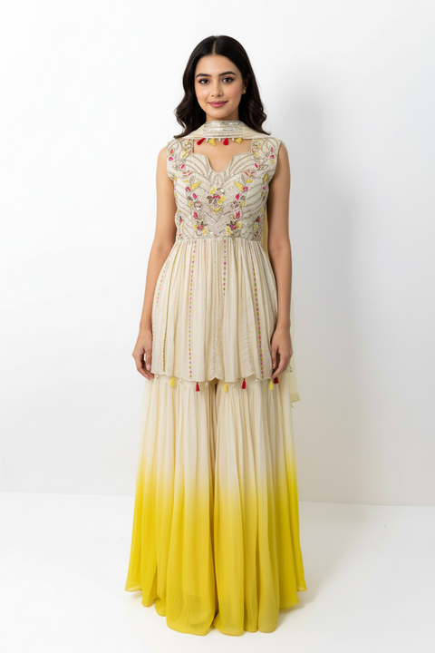 Cream and Yellow Sharara