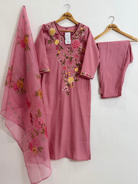 Baby Pink Kurta, Pants and Dupatta Set