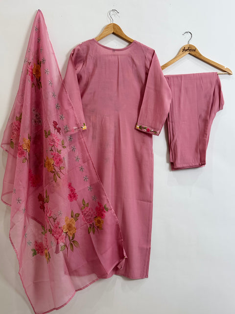 Baby Pink Kurta, Pants and Dupatta Set