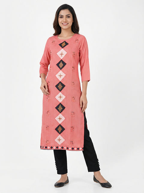 Red Striped Straight Cut Kurta